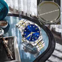 ساعة معصم كوارتز من الفولاذ المقاوم للصدأ مزخرفة حسب الطلب مع نقش الاسم أو العبارة، ساعة خشبية شخصية للرجال للخطيب أو الزوج، هدية عيد ميلاد أو سنوية - الذهبي - مشاهدة 2