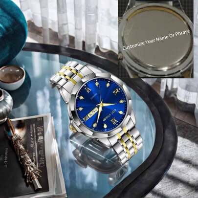 Reloj de cuarzo personalizado de acero inoxidable con grabado con nombre o frase, reloj de madera personalizado para novio/prometido/marido como regalo de cumpleaños o aniversario