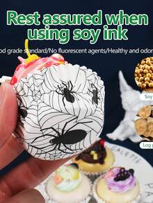 Soporte de papel para pastel de la serie de Halloween Xue Mei Niang, tubo portapapel resistente al aceite y a altas temperaturas con taza de pastel de fondo blanco y patrón Okumo, tema de reunión familiar, taza de papel para postre, fiesta de cumpleaños, con papel para pastel resistente al aceite.