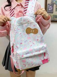 Sanrio Borsa a tracolla stampata coreana, leggera, impermeabile, con una sola spalla, alta capacità, con simpatico motivo KT cat, borsa versatile per cosmetici e forniture scolastiche, per il ritorno a scuola