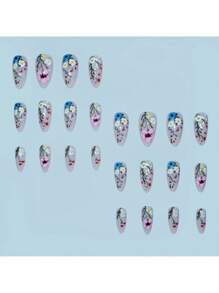 Enhance Your Look With 24Pcs Almond-Shaped Summer Painted Fresh Flower Wear Nail Art, Removable, Contains 1Pc Jelly Glue And 1Pc Nail File For Daily Wear And Parties Press On Nails Nail Supplies Nails