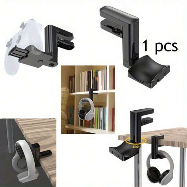 1 pieza Soporte ajustable para auriculares para colgar debajo del escritorio, con gancho giratorio universal para sujetar auriculares, soporte para auriculares debajo del escritorio