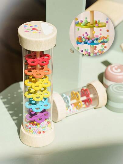 儿童木制雨声器，雨棒 - 可发出声音安抚婴儿，适用于婴儿摇铃管雨棒摇铃音乐感官听觉乐器玩具，适合婴儿儿童女孩