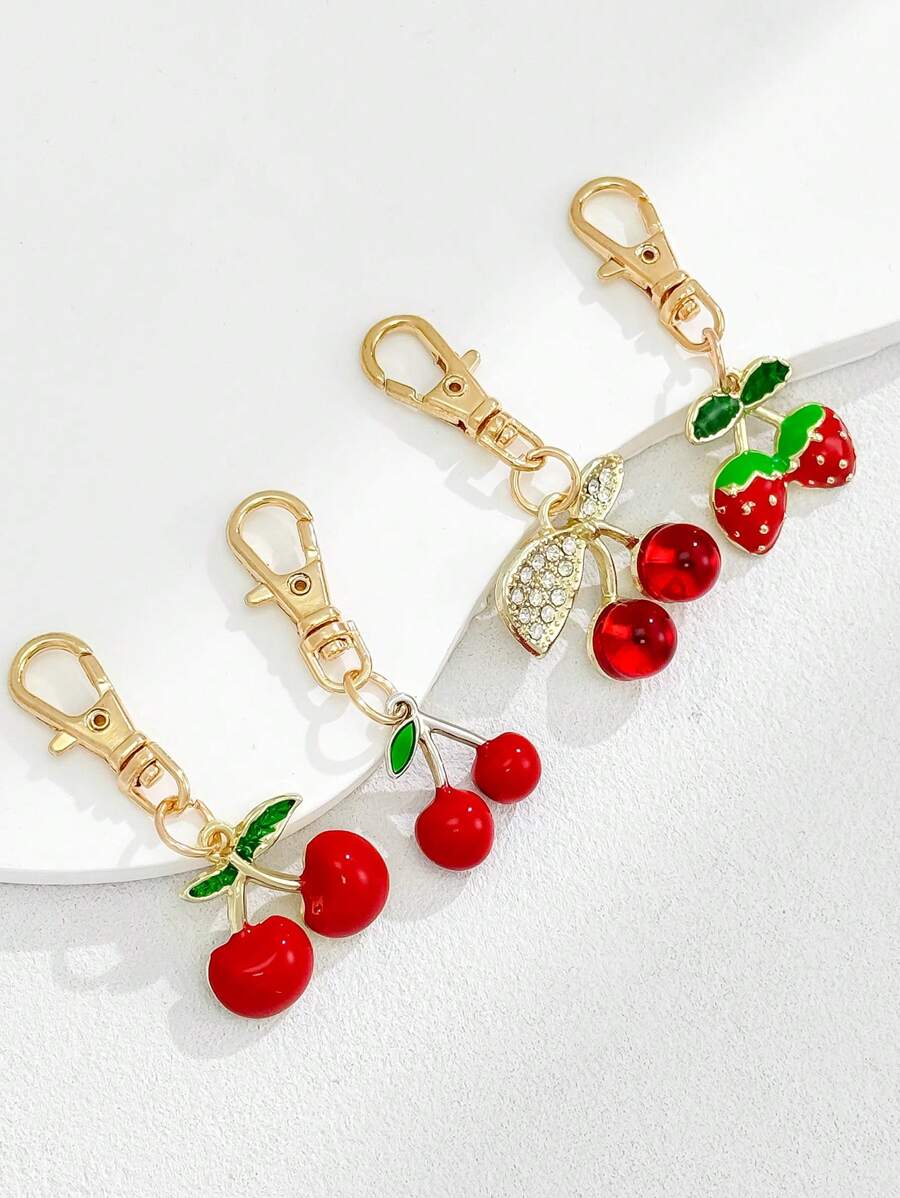 1 pieza/4 piezas Llavero/colgante con gota de aceite de cereza y fresa | Accesorio con forma de fruta adorable para bolso/teléfono, un pequeño regalo encantador para amigos y seres queridos, esencial para accesorios de coche de chicas góticas y Y2K