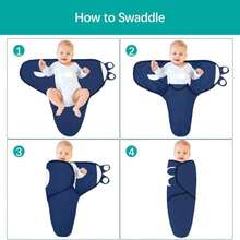 Biloban Baby Swaddles 0-3 Months For Boy Girls, Newborn, Organic Cotton Adjustable Blanket, Lovely Grey Print, 2 Pack - 灰色+海軍藍 - 查看 6