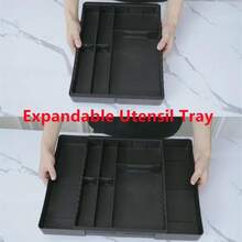 Fu Store Silverware Drawer Organizer DIY Customize Expandable Utensil Tray For Kitchen Upgraded Flatware Cutlery Holders Adjustable Plastic Tableware Storage For Spatula Spoons Forks Knives (Black) - màu đen - Xem 7