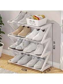 1pc 4-Tier Z-Shaped Shoe Rack, Plastic Freestanding Storage Shelf, Multifunctional Large-Capacity Storage Rack,Easy Assembly Floor Mounted Organizer For Living Room, No-Tool Installation, Stackable Home & Dorm Room Essential,Save Space, Home Organization Shoes And Boots Storage Sundries, Suitable For Corridors, Closets, Living Rooms, Bedrooms