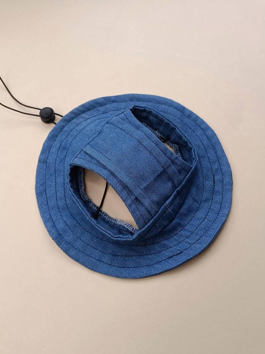 1 pièce Chapeau de seau en matière de denim pour animaux de compagnie, oreilles exposées, convenant aux activités extérieures des chats et chiens pour les protéger du soleil