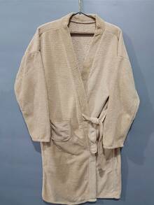 1pc Adult Bathrobes, Water Absorbent Quick-Drying Long Sleeve Bathrobes, Couples Unisex Thick Bathrobe, Autumn/Winter - Dark Grey - View 7