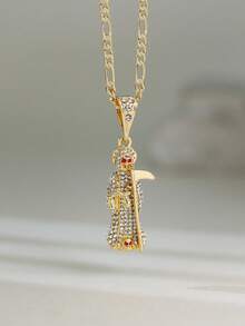 Collana con ciondolo a morte santa con micro intarsi di zirconi, tonalità dorata, gioielleria estiva adatta per uso quotidiano, vacanze, occasioni casual o formali, collana carina, accessorio per vacanze, design sofisticato, finitura di alta qualità, idea regalo - Ciondolo teschio - Visualizzare 14