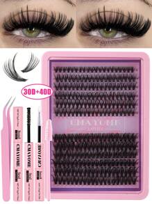 240 piezas Conjunto de extensiones de pestañas falsas con rizo D, mezcla múltiple de 10D+20D+30D pestañas postizas gruesas y tupidas, mechones de pestañas suaves, con maquillaje natural para ojos, longitud de 8-16mm apta para fibra de mink fina e impermeable con efecto 3D, adecuada para maquillaje natural, dramático y diario, kit de racimos de pestañas postizas para cosplay.