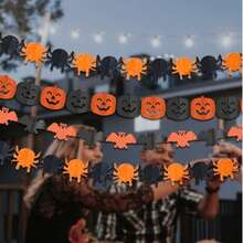 AFYPRTY 3Meters Halloween Hanging Garland Bunting Bat Pumpkin Ghosts Spider Paper Banner Happy Halloween Party Decorations Horror Props - Multicolor - View 3