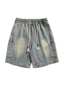 Men's Denim Casual Shorts Comfortable Style Suitable For Casual Wear - 黃泥色 - 查看 3