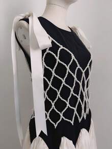 DEKUNER 串珠吊带背心设计小众外套百搭时尚镂空针织V领身体链可爱蝴蝶结肩带，女士礼物 - 白色 - 查看 2