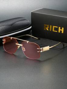 1 pieza Gafas rectangulares sin marco de metal, gafas básicas simples y de moda, lentes multicolor, adecuadas para regalos diarios, fiestas y festividades - Multicolor - Ver 4