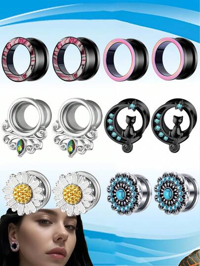 2pcs Stainless Steel Ear Plugs Gauges Large Double Flare Alloy Gauges Stretching Screw Fit Tunnels Gauge 2g - 5/8 Inch Body Piercing Jewelry