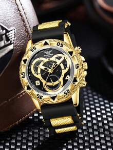 1PC Mn's Black Strap Fashionable Casual Arabic Numeral Scale Quartz Watch Suitable For Daily Wear Decoration Or Holiday Gifts - Black - View 2