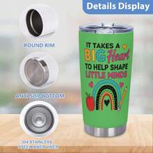 Teacher Tumbler - It Takes A Big Heart To Shape Little Minds, Inspirational Teacher Mugs, Teachers Appreciation Gifts Men Women - 20oz Teachers Appreciation Cup For Christmas Birthday Back To School, Best Gift - 軍綠色 - 查看 6