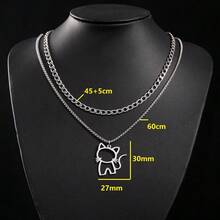 1 件可爱小猫吊坠项链，女士不锈钢项链，优雅时尚女孩配饰 - 銀色 - 查看 4