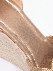 Platform Thick Bottom Waterproof Wedge Hemp Rope Roman Sandals - Champagne - View 10