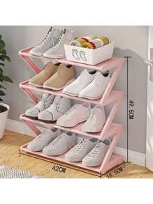1pc 4-Tier Z-Shaped Shoe Rack, Plastic Freestanding Storage Shelf, Multifunctional Large-Capacity Storage Rack,Easy Assembly Floor Mounted Organizer For Living Room, No-Tool Installation, Stackable Home & Dorm Room Essential,Save Space, Home Organization Shoes And Boots Storage Sundries, Suitable For Corridors, Closets, Living Rooms, Bedrooms