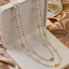 Fashionable And Minimalist Handmade Bead Flower Pearl Double Layered Versatile Temperament Necklace