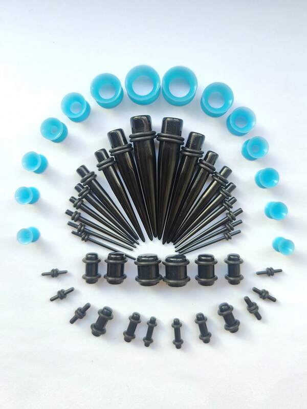 Set de 25 piezas de tiros y dilatadores de oreja de moda minimalista exótica, tamaño de 14g a 00g, empacados en una bolsa OPP