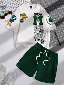 Conjunto hombre, conjunto de camiseta de manga corta entallada y pantalones cortos para hombre, uso casual y de moda para el día a día - Verde - Ver 1