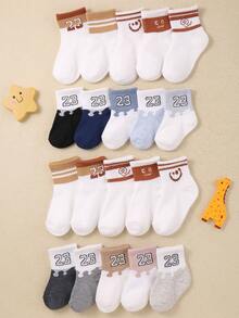 5/10 Pairs Of Baby Socks With Number Jacquard Patterns, Unisex Toddler ...