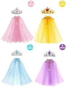 2 Stücke/Set Eleganter Stil Lotus Krone Umhang Set für Kinder, ein Zweiteiler für Mädchen zum Verkleiden als Eiskönigin mit Krone und Umhang, geeignet für Aufführungen, Partys und Bühnenauftritte. Ein ideales Geschenk für Kinder.