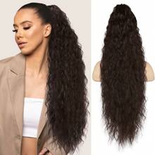 Extensiones de cabello con clip en forma de garra de 30 pulgadas, resistentes al calor, sintéticas, con ondas de agua, cabello rizado apropiado para uso diario - Marron oscuro - Ver 2