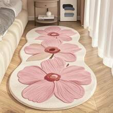 1pc Pink 3-Flower Bedside Carpet, Soft & Comfortable Rug, Asymmetrical Size With 1-5cm Cutting Tolerance, Suitable For Living Room, Bedroom, Entryway, Kitchen, Bathroom, Gaming Room, Study, Plush, Fluffy, Autumn/Winter, Thick/Furry