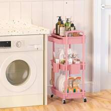 3 Tier Rolling Storage Cart With Drawers Rolling Utility Cart With Drawers,Room Decor,Bathroom Decor,Rolling Utility Cart Rolling Storage Organizer Tool For Kitchen,Bathroom,Living Room,Office Outdoor Decor - Hồng - Xem 3