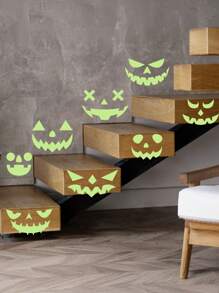 2 张/套夜光万圣节贴纸 - 恐怖脸和南瓜图案，中世纪现代风格纸质墙贴，适用于恐怖派对装饰、室内墙壁装饰、节日房间装饰、夜光贴纸 - 彩色 - 查看 2