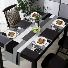A Set Of 6 Daily Table Placemats And 1 Daily Table Runner, Designed With A Minimalist Gray White Grid Pattern, Woven From 100% Polyester Fiber, Measuring 12 * 18 Inches, Machine Washable Polyester Fiber, Square Placemat, Suitable For Holiday Occasions - Multicolor - View 17