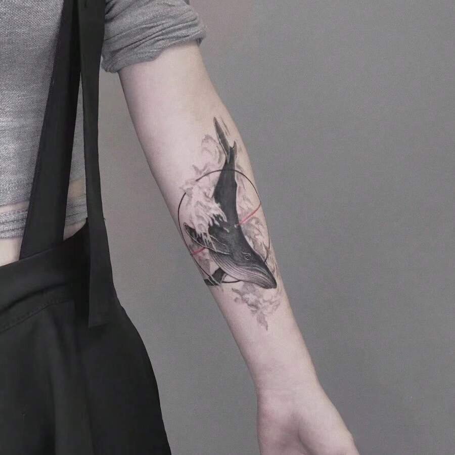 (Whale Arm) Temporary Tattoo, Realistic & Long-Lasting Herbal Temporary Tattoo, Waterproof & Scratch-Resistant, Lasts 7-15 Days - Black - View 1