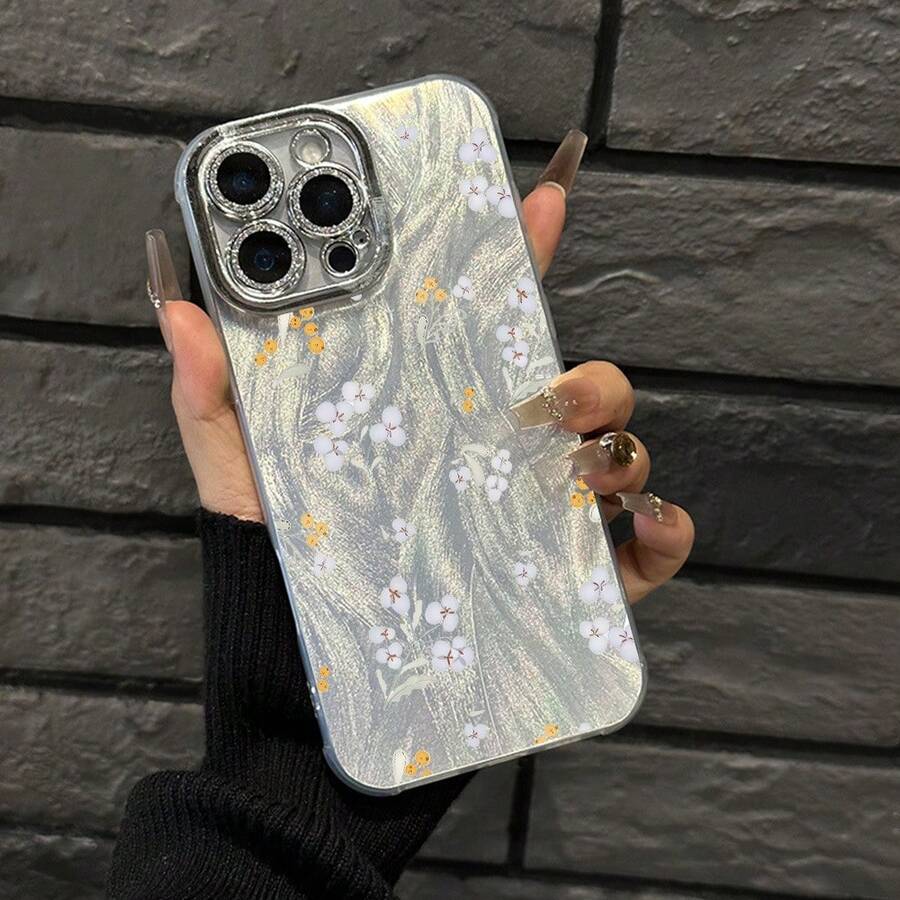 Funda para teléfono 1 pieza DaintyWhite - Y - Amarillo - Flor - Impreso, Fino - Hilo con plumas IMD De moda y teléfono, 16/ 15/ 14/ 13/ 12/ 11 Pro Promax Plus/ X/ Xsmax Funda para teléfono S, Una elección encantadora Aspectos inspirados en la naturaleza. - Plateado - Ver 1