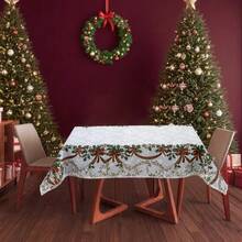 Toalha de mesa com estampa de frutas vermelhas e laços de Natal (1/36 peças) - Toalha de mesa decorativa lavável à prova de poeira para móveis de interior, adequada para decoração de salas de jantar internas, reuniões familiares, presentes e festas de fim de ano