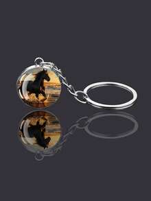 1 件马头设计玻璃球钥匙链，适合马爱好者的汽车钥匙圈汽车配件可爱哥特 Y2k 圣诞礼物创意包挂绳带身份证夹汽车配件包饰