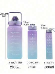 1 pieza Botella de agua de plástico de gran capacidad de 280ml/750ml/2000ml, con color degradado, acabado mate, botella de agua deportiva portátil - Multicolor - Ver 7