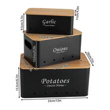 JUSODIN Container Sets, Onion/Potato/Garlic Storage Container, 3Pcs Storage Box - Black - View 3