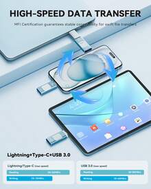 Memoria USB de 128/256 GB para Phone, memoria flash 3 en 1 para iOS/Android/PC, USB 3.0 de alta velocidad, expansión de memoria externa, color azul ceniza - Blau - Übersicht 5