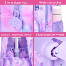 Mochila con ruedas para niñas, mochila con ruedas para la escuela, mochila con ruedas para portátil con estampado de flores para adolescentes - Mochila con ruedas individual - Ver 4