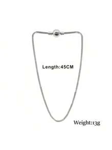 1pc Fashionable Personalized Round Beaded Stainless Steel Circle Clasp Necklace, DIY Pendant Accessory For Women