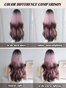 NAMM 26 Inch Ombre Pink Black Wavy Wig Loose Long Body Wave Wig With Bangs High-Quality Heat-Resistant Fiber Synthetic Long Curly Wig For Fashion Women & Girls Party Cosplay Use (Gradient Black Pink) - Pink - View 8