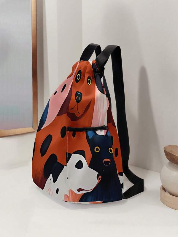 1pc Dog Pattern Drawstring Bag, Sports Gym Bag Drawstring Backpack For Workout, Fitness, Travel, Swimming, Beach, Unisex