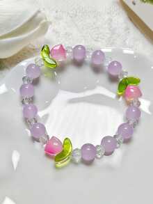 1pc Fashionable Minimalist Cartoon Floral Beaded Bracelet, Suitable For Daily Wear (Random Bead Quantity) - Tulip Bracelet - View 4