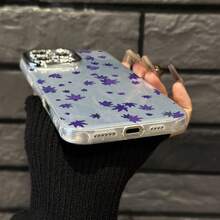 Funda para teléfono (1 unidad) con estampado morado, perforaciones finas y tejido de hilo con plumas, tecnología IMD. Diseño moderno y elegante. Compatible con teléfonos 16/15/14/13/12/11 Pro/Promax Plus/X/Xsmax. Unisex. - Plateado - Ver 2