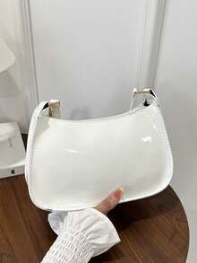 纯色极简拉链单肩包，时尚新月形包，拉链单肩包，仿皮纯色钱包，酒红色内衣收纳袋，理想的新年礼物，时尚酒红色内衣收纳袋 - 米色 - 查看 8