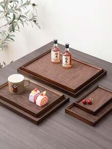 1 套木制托盘和餐垫，棕色豪华托盘套装，茶盘，托盘 - 紫紅色 - 查看 1
